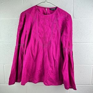 Lauren Ralph Lauren Womens Pink Embroidered Long Sleeve Blouse Tunic Sz M